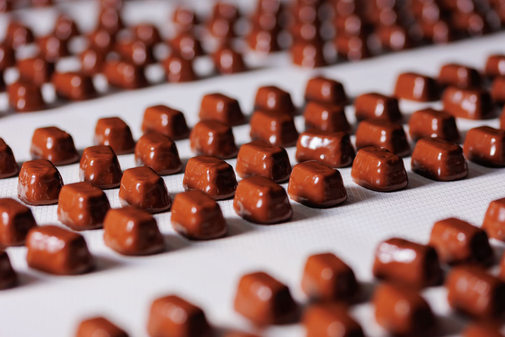Chocolate,Sweets,Candy,Factory,,Sweet,On,Conveyor,Automatic,Line,,Top